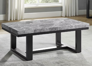 Gray marble Saint Cocktail Table featuring an espresso wood base