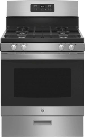 front view of the GE® 30" Stainless Steel Freestanding Gas Range
