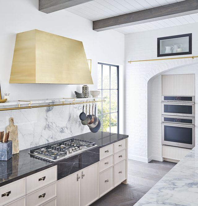 Monogram oven and range in a brightly lit kitchen