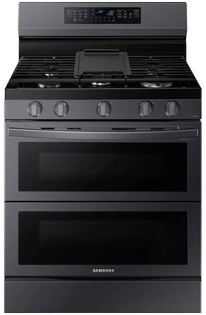 front view of a Samsung double oven gas range