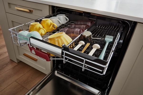KitchenAid 24" Stainless Steel Top Control Built In Dishwasher Showing third rack