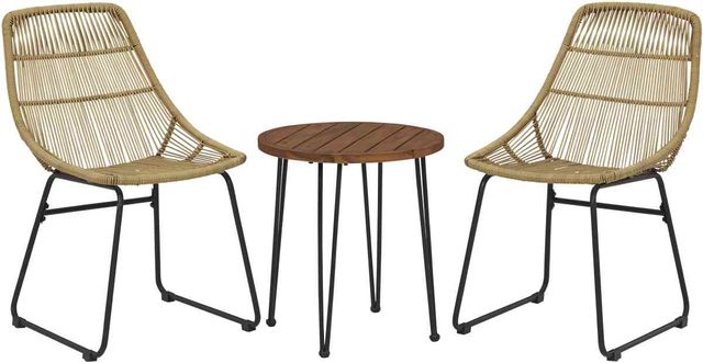 Signature Design by Ashley® Coral Sand 3 Piece Light Brown/Black Outdoor Conversation Set
