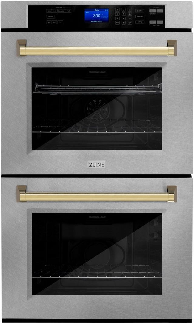 front view of the ZLINE Autograph Edition 30" DuraSnow® Stainless Steel Double Electric Wall Oven