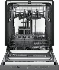 front view of the inside of the GE® 24" Stainless Steel Built-In Dishwasher