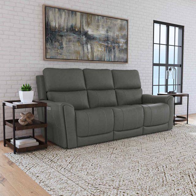 Flexsteel® Carter Gray Power Reclining Sofa with Console and Power Headrests and Lumbar