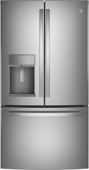 GE Profile 22.1 Cu. Ft. Fingerprint Resistant Stainless Steel Counter Depth French Door Refrigerator doors closed