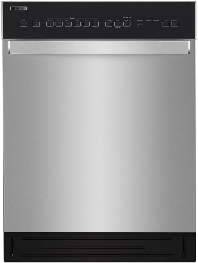 Stainless steel Whirlpool dishwasher with front controls