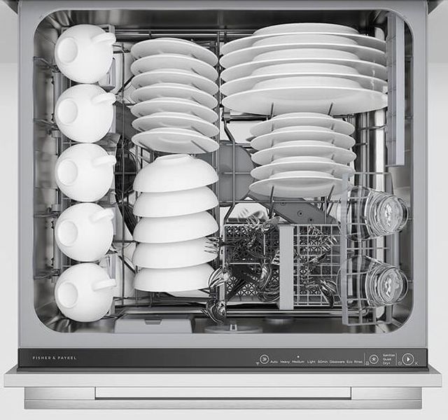 Interior of a the top of a drawer dishwasher