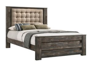 Chris King Bed upholstered center panel in the headboard, utilizing latte colored fabric