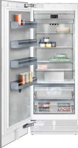front view of an opened Gaggenau 400 Series 15.8 Cu. Ft. Fully Integrated Counter Depth Column Freezer