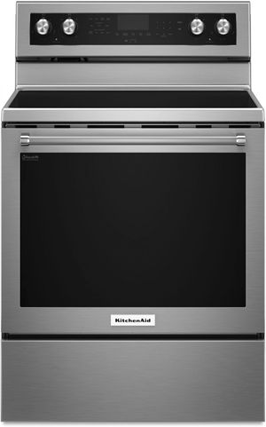 front view of the KitchenAid® 30" Stainless Steel Free Standing Electric Convection Range