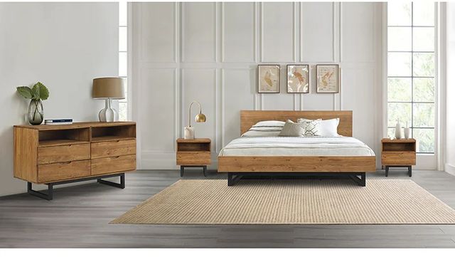 front view of the Armen Living Aldo 4-Piece Brown King Bedroom Set