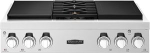 front view of Signature Kitchen Suite 36" Stainless Steel Dual Fuel Pro Gas Rangetop