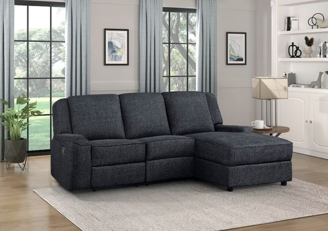 view of a small dark grey sofa in a modern living room