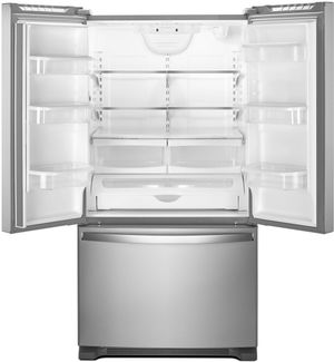 front view of the inside of the Whirlpool® 25.2 Cu. Ft. Fingerprint Resistant Stainless Steel French Door Refrigerator