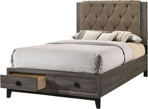 front view of the ACME Furniture Avantika Rustic Gray Oak Eastern King Bed with Two Drawers