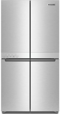 front view of the KitchenAid® 19.4 Cu. Ft. PrintShield™ Stainless Steel Counter Depth French Door Refrigerator