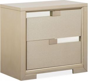 front view of the Couture Nightstand, a beige and mirrored contemporary glam nightstand