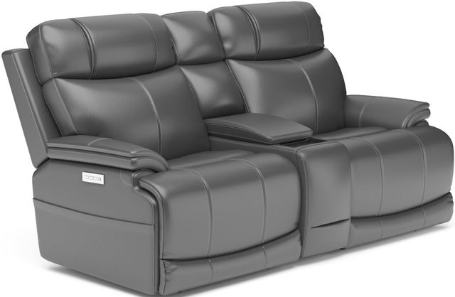 Flexsteel® Logan Black Power Reclining Loveseat with Console and Power Headrests and Lumbar product 