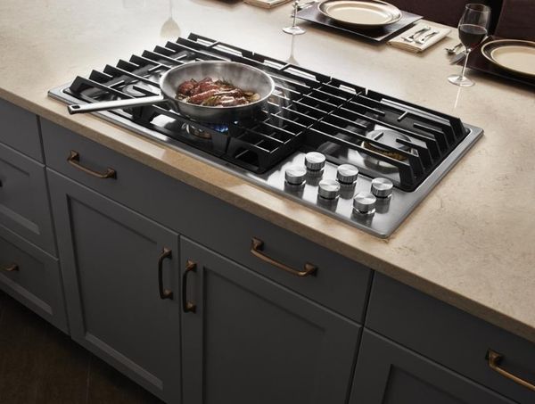 Kitchen featuring JennAir 36" Stainless Steel Natural Gas Downdraft Cooktop