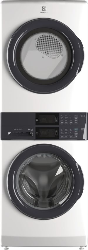 front view of the Electrolux 300 Series 4.5 Cu. Ft. Washer, 8.0 Cu. Ft. Electric Dryer White Stack Laundry
