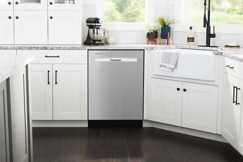 Kitchen Showcasing a Maytag 24" Fingerprint Resistant Stainless Steel Built in Dishwasher