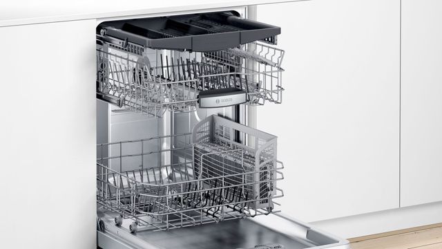 front view of an opened bosch 500 dishwasher