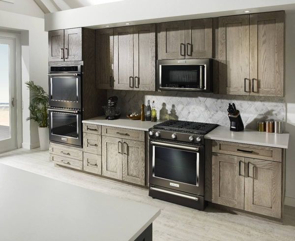 Kitchen Featuring a KitchenAid 30" Black Stainless Steel with PrintShield Finish Electric Built In Double Oven