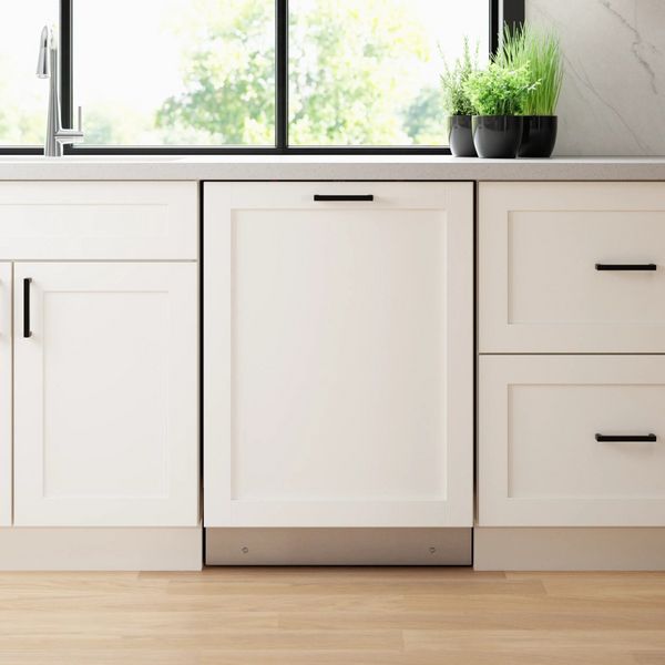 Kitchen Featuring Bosch 300 Series 24" Custom Panel Top Control Built In Dishwasher