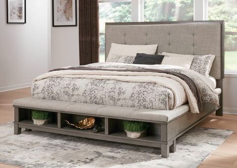 Benchcraft Hallanden Gray Queen Upholstered Storage Bed