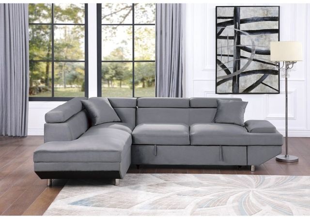 front view of the Homelegance® Cruz 2-Piece Gray Sectional Sofa Sleeper in a modern living room