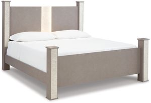 front left view of the Signature Design by Ashley® Surancha Gray Queen Poster Bed