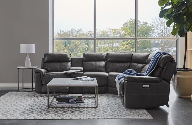 front view of the Granada Graphite 6-Pc Leather-Match Power Recline Sectional