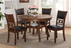 brown wood and black faux leather dining room furniture