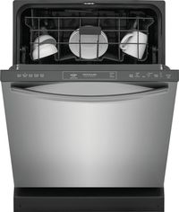front view of a slightly opened Frigidaire Gallery® 24" Smudge-Proof® Stainless Steel Built In Dishwasher