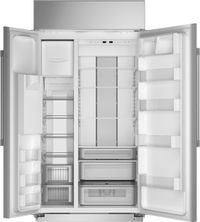 front open view of the Monogram 42 In. 24.4 Cu. Ft. Stainless Steel Built In Side-by-Side Refrigerator