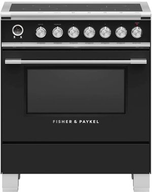front view of the Fisher & Paykel Series 9 30" Black Induction Range