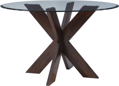 Powell Adler Espresso X-Base Glass and Wood Dining Table