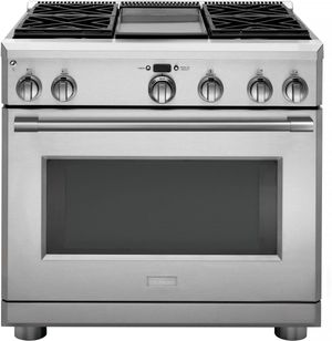 front view of the Monogram Statement Collection 36" Stainless Steel Pro Style Dual Fuel Range