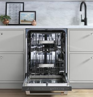 Café 24" Stainless Steel Built-In Dishwasher with door wide open