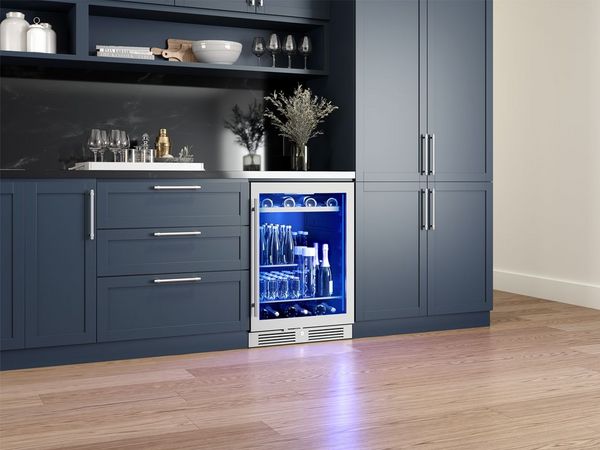 Stylish Kitchen Featuring Zephyr Presrv 5.6 Cu. Ft. Stainless Steel Beverage Center