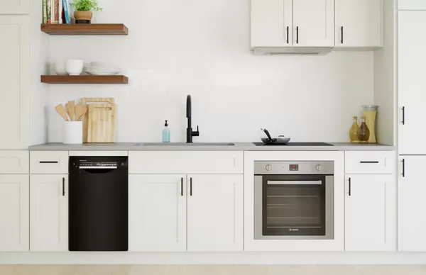 Kitchen Featuring a Bosch 800 Series 18" Stainless Steel Front Control Built In Dishwasher