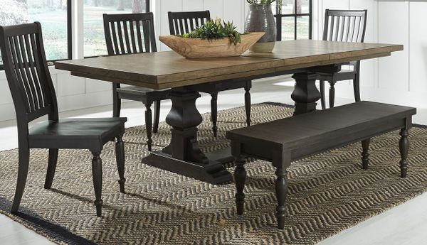 view of the  Liberty Harvest Home 6-Piece Chalkboard Trestle Table Set