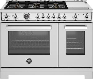front view of the Bertazzoni Professional Series 48" Arancio Pro Style Dual Fuel Range