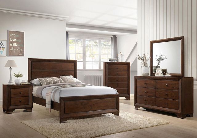 front view of a modern bedroom with a modern contemporary wood bedroom set