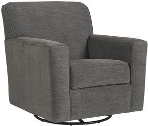 front left view of the Ashley® Alcona Charcoal Swivel Glider Accent Chair