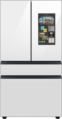 front view of the Samsung Bespoke 29 Cu. Ft. Custom Panel Ready/White Glass French Door Refrigerator with Family Hub™