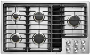 JennAir 36" Stainless Steel Natural Gas Downdraft Cooktop featuting five sealed burners