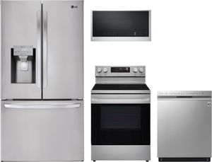 LG 4 Piece Kitchen Package-Stainless Steel featuring a built in dishwasher, microwave, electric range, and a refrigerator
