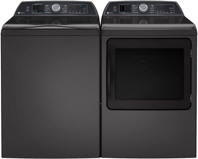 front view of the GE Profile™ Diamond Gray Laundry Pair